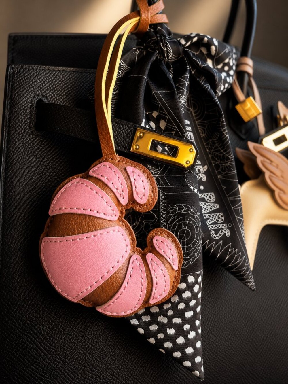 Croissant Bag Charm - PINK/BROWN